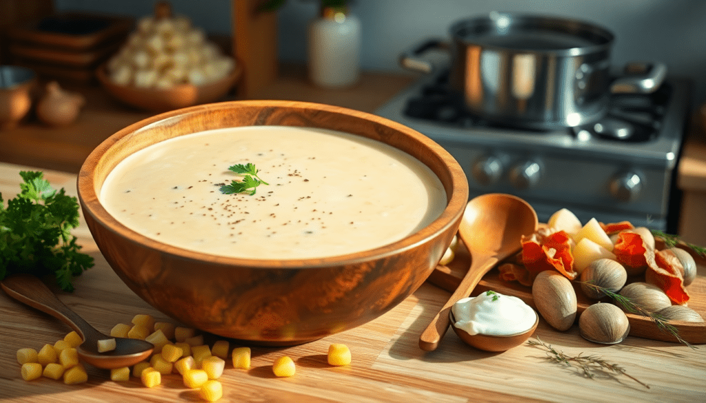 Indulge in the rich flavors of clam chowder creamy soup. Discover the perfect blend of fresh clams and creamy goodness in every delightful spoonful.