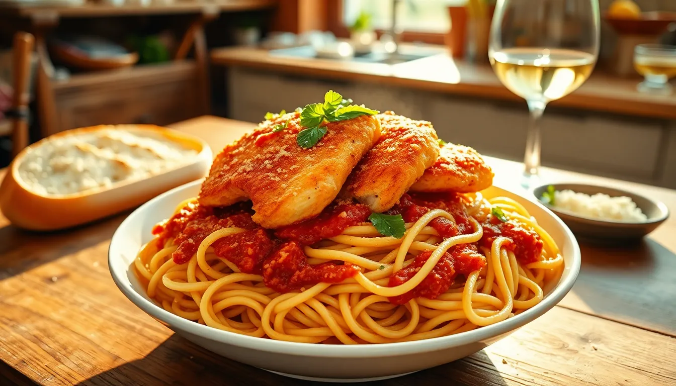 Savor the delicious blend of flavors in Chicken Parmesan Pasta, a comforting dish featuring tender chicken, creamy sauce, and pasta. Perfect for any dinner!