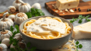 Indulge in the rich flavors of garlic parmesan Alfredo sauce, a creamy delight perfect for pasta, pizza, or as a savory dip. Elevate your meals today!