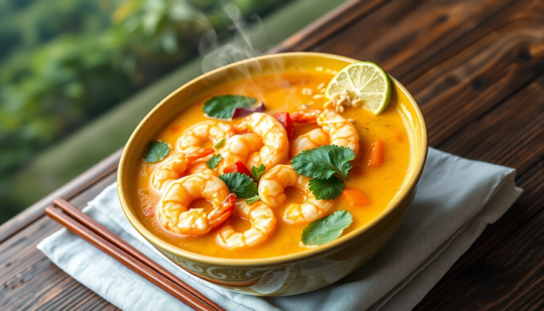 Discover the bold flavors of spicy Thai coconut shrimp soup, a delicious blend of shrimp, coconut milk, and aromatic spices perfect for any meal.