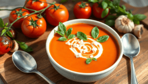 Indulge in the rich flavors of creamy roasted tomato basil soup, a comforting dish perfect for any season. Try it today for a warm, satisfying meal.