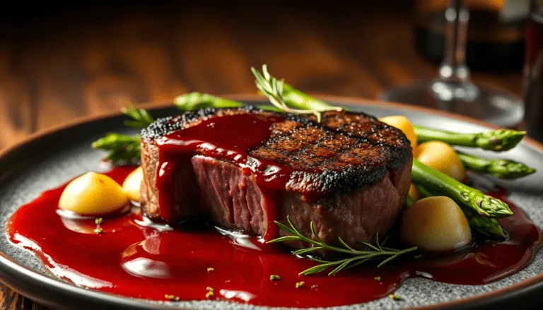 Indulge in the rich flavors of pan-seared filet mignon with red wine sauce. A perfect dish for special occasions that elevates your dining experience.