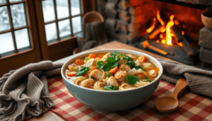 Warm up this winter with our hearty chicken noodle soup, packed with flavor and comfort. Perfect for chilly days and cozy gatherings.